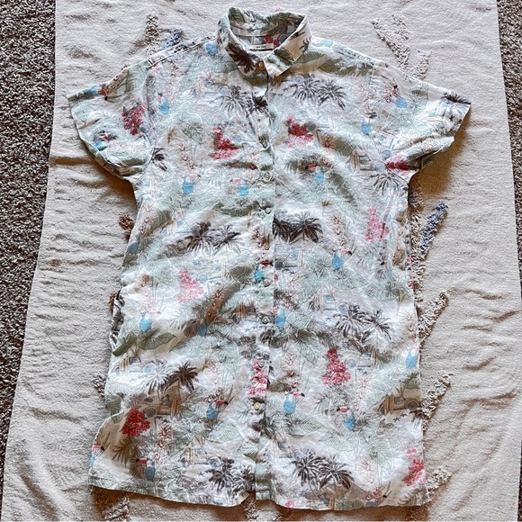 Rachel Zoe Neutral Vacation Resort wear Linen Button Shirt Dress mini size XL - Picture 3 of 9